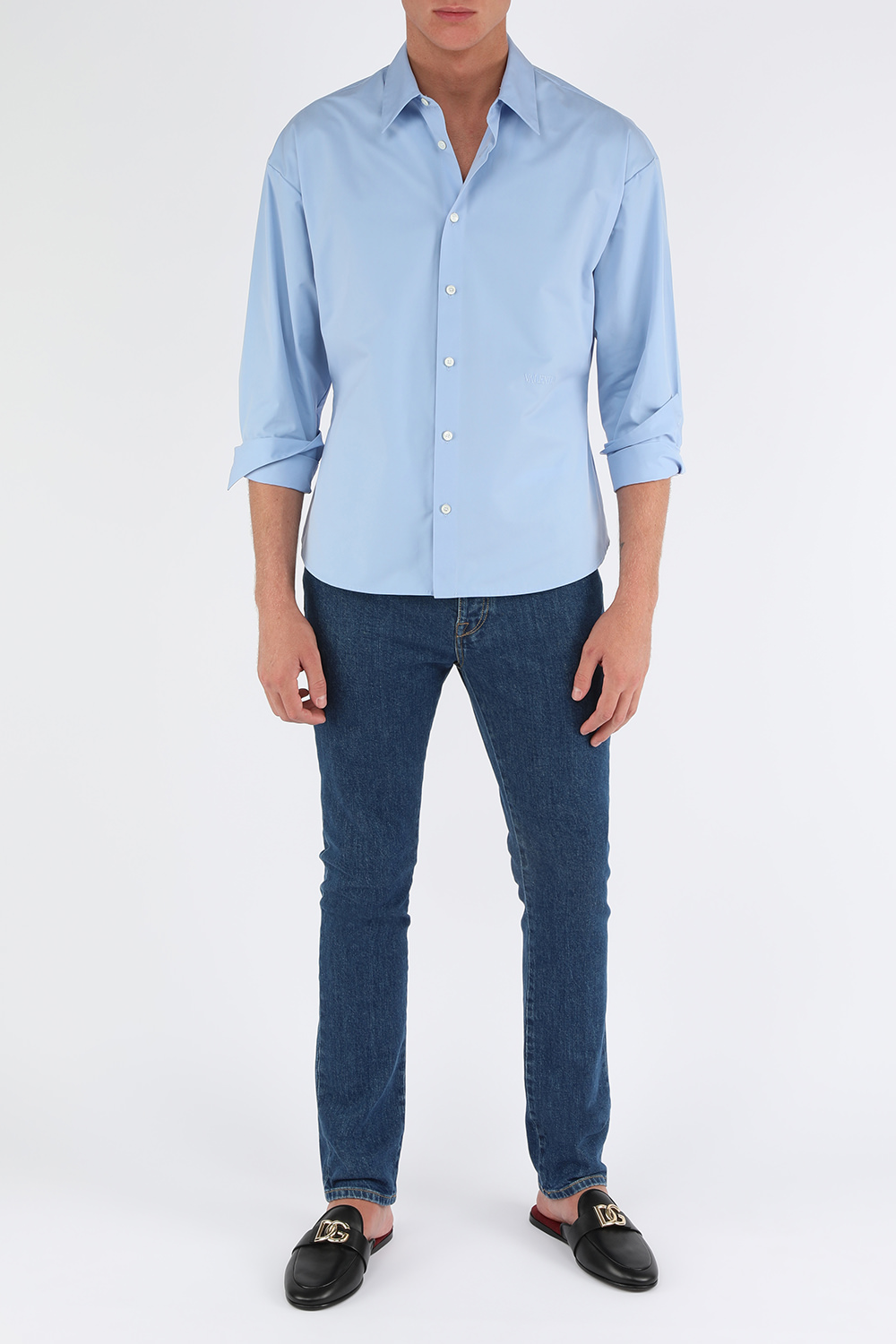 חולצה מכופתרת מכותנה עם רקמה טונאלית